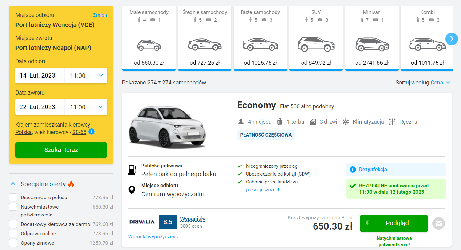 Jak wypożyczyć samochód we Włoszech — Strona wyszukiwania Discovercars.com