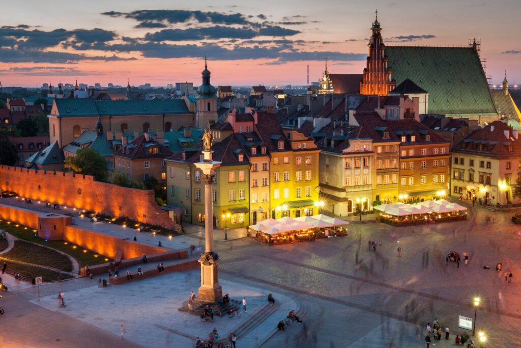 Warszawa nocą - Plac Zamkowy